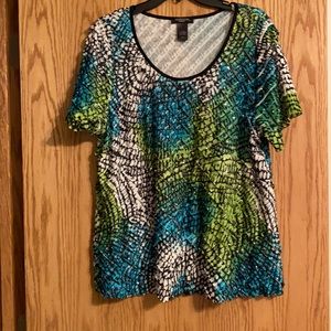 Multi colored top with silver accents over ruffled top